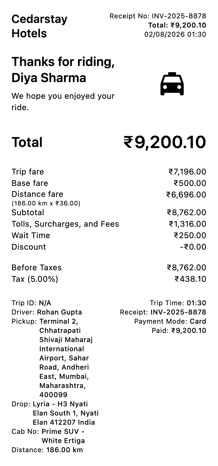Best Cab Bill Generator - Taxi Bill & Ride Receipt PDF | Bill Generator
