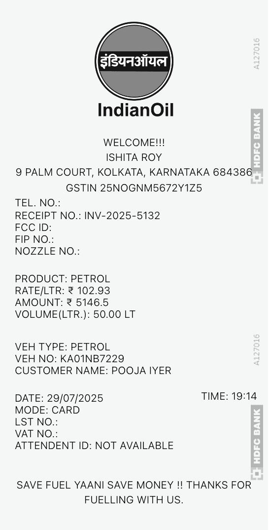 Fuel Sample 1 - Fuel Bill Generator sample