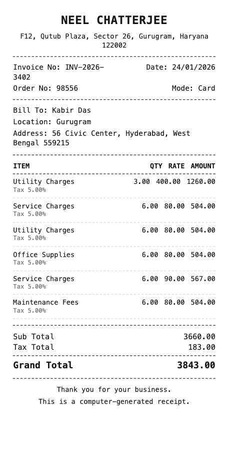 General Bill Sample 1 - General Bill Generator sample