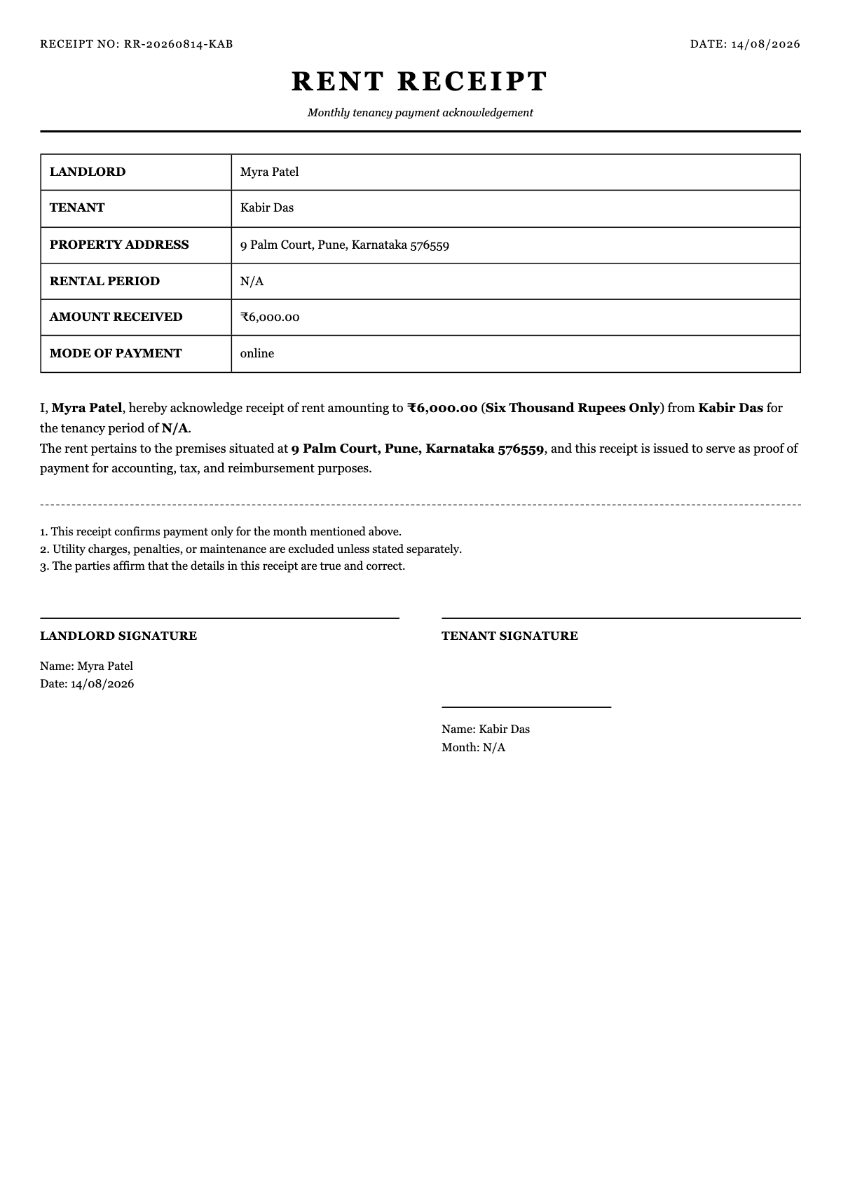 Rent Receipt Generator - Create HRA Rent Receipts Online | Try Free ...