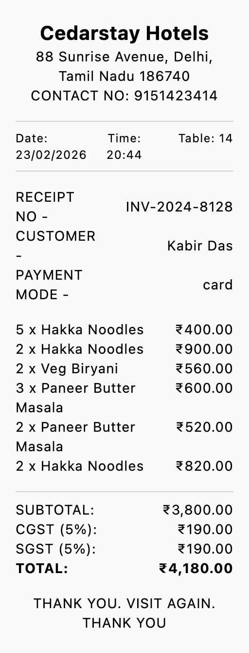 Restaurant Bill Sample 1 - Restaurant Bill Generator sample