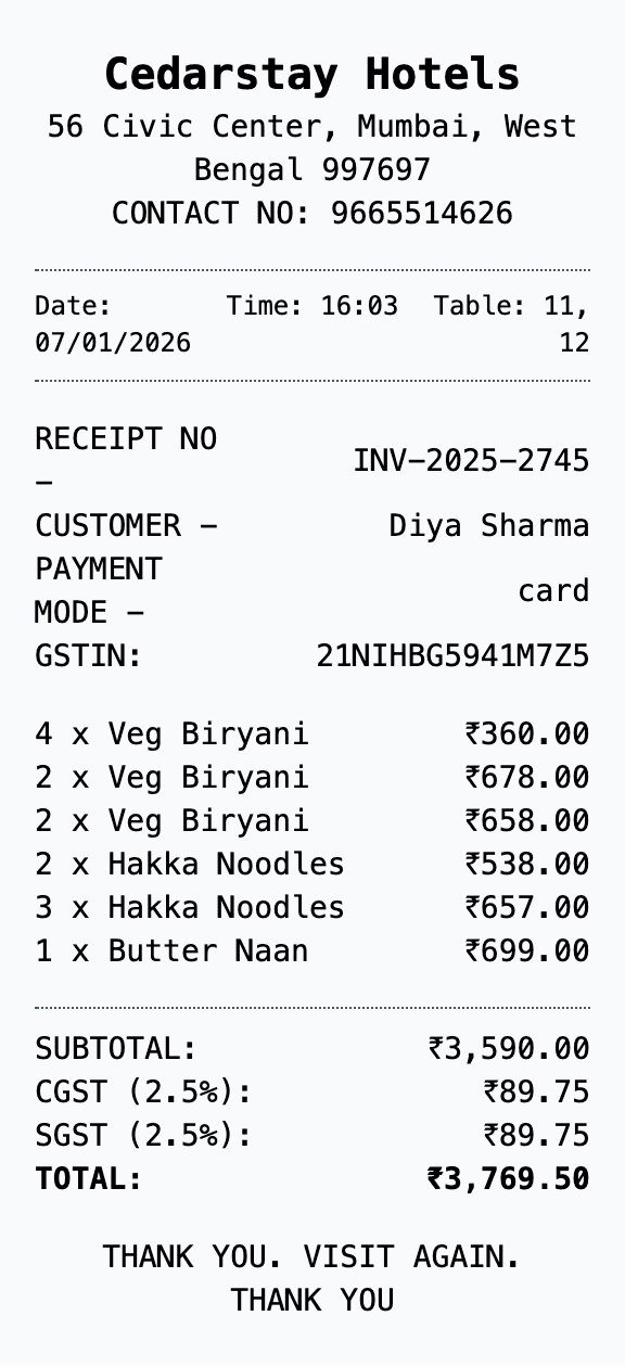 Restaurant Bill Sample 1 - Restaurant Bill Generator sample