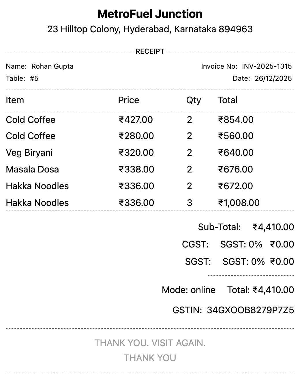 Restaurant Bill Generator - Create Food Bill Receipt PDF Online | Bill ...